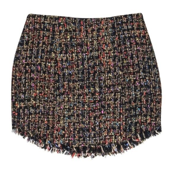 LOVERS + FRIENDS Aria tweed Fringe hem Mini Skirt in Black Multi Size‎ M - Picture 4 of 10